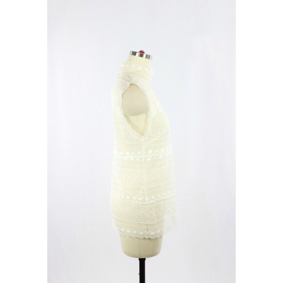 DOROTHEE SCHUMACHER White Sheer Lace High Neck Sleeveless Blouse Top, Size 3/L - Picture 2 of 13
